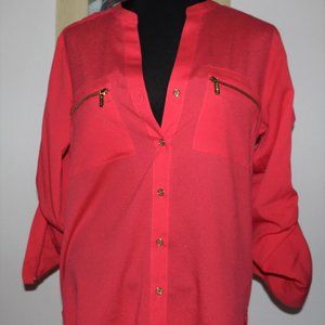 Calvin Klein Button down blouse size L Coral color